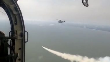 Indian Navy Successfully Test-Fires Naval Anti-Ship Missile From Seaking Helicopter in Odisha (Watch Video)